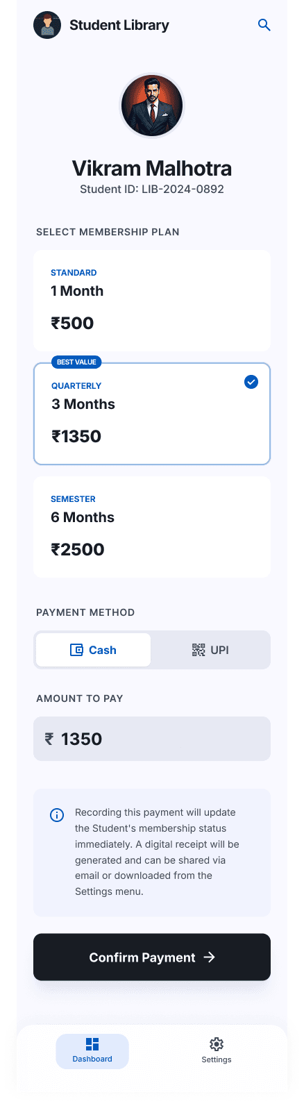 Payments screen